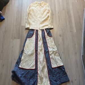 Women's Vintage 70's Chessa Davis Lace Floral Maxi Skirt Long Sleeve Shirt Set L